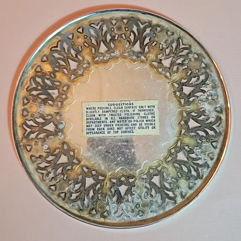 Vintage Silverplate Pierced Trivet Cake Stand Decorative Plate